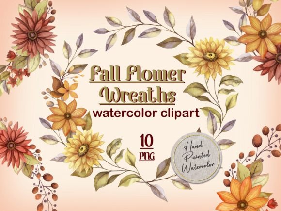 Download Fall Flower Wreath Watercolor Clipart - Premium Resources