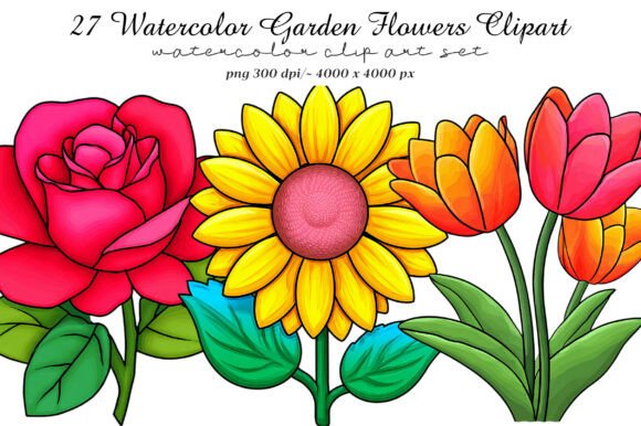 Download Watercolor Garden Flowers Clipart - Garden flowers clipart Collection
