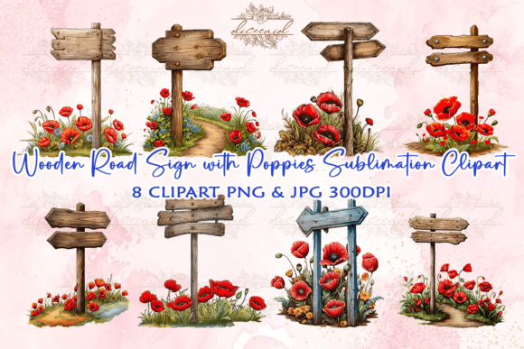 Download Wooden Road Sign with Poppies Clipart - Poppies clipart Collection