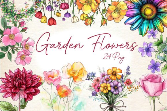 Download Watercolor Garden Flowers Clipart - Premium Resources