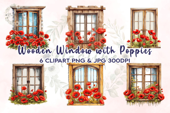Download Wooden Window with Poppies Clipart - Poppies clipart Collection